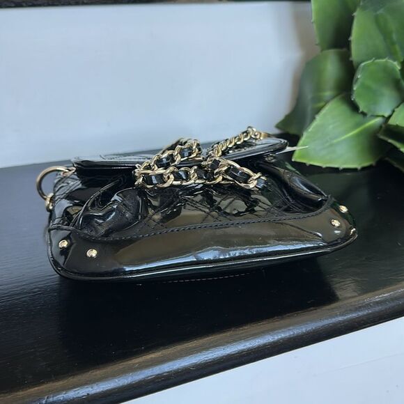 NWT Ann Taylor LOFT Black Quilted Patent Faux Leather Chain Shoulder Bag – NWT - Picture 8 of 9